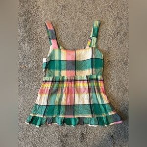 LOFT Tie-Back Tank in Plaid Size 4